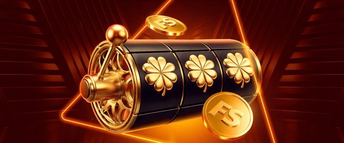Rolo dourado de slot com trevos e moedas
